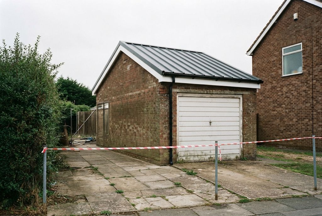 Garage with a new steel roof after asbestos removal